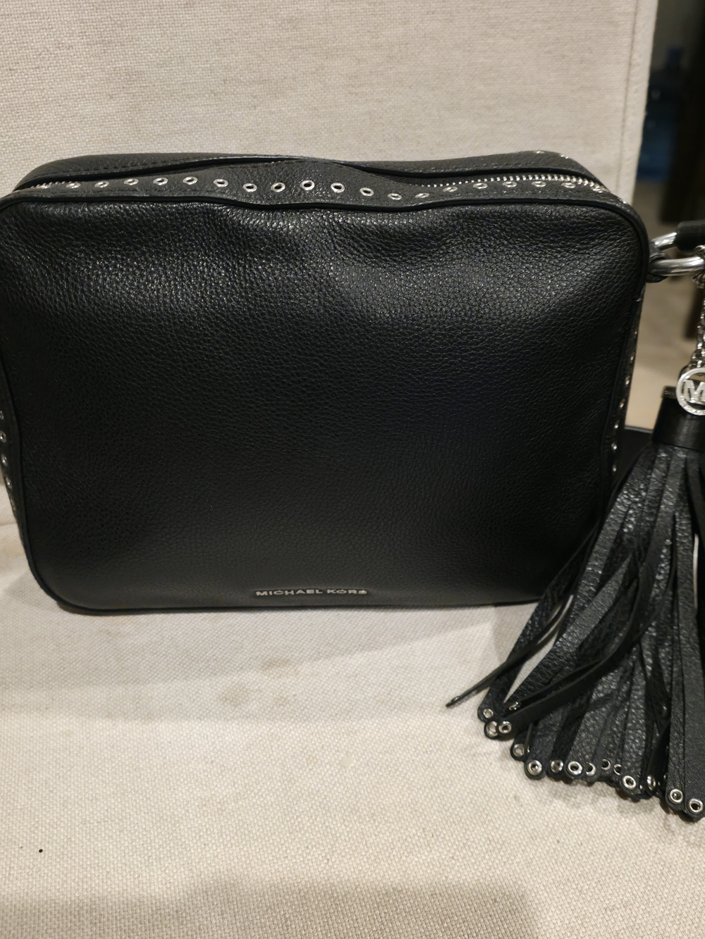 MICHAEL KORS Black Leather Crossbody with Tassel